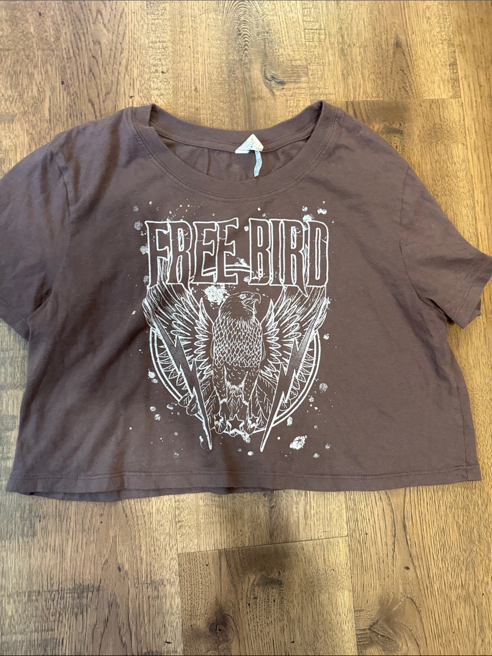 Free Bird Graphic Crop Tee - Brown
